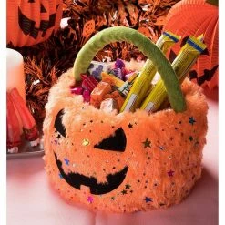 Blue Panda Plush Jack-O-Lantern Trick Or Treat Bag For Halloween (8 X 7.7 X 8 Inches)