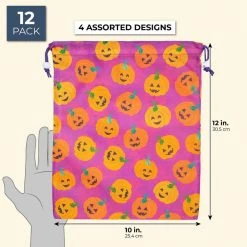 Blue Panda Halloween Party Favor Goody Treat Bags, Reusable With Drawstring (12 Pack)