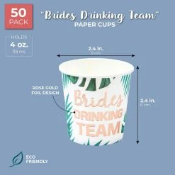 Blue Panda Brides Drinking Team Paper Cups For Bachelorette Party And Bridal Shower (50, 4oz)