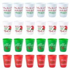 Blue Panda Christmas Party Cups, Reusable Plastic Tumblers, Holiday Designs (16 Oz, 24 Pack)