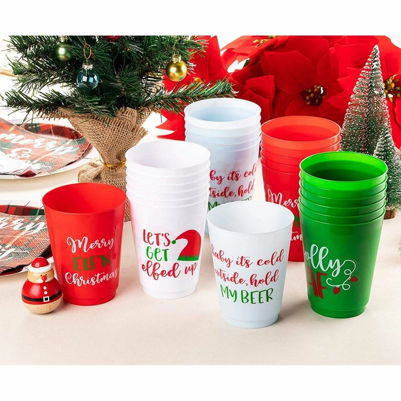 Blue Panda Christmas Party Cups, Reusable Plastic Tumblers, Holiday Designs (16 Oz, 24 Pack) 4 Blue Panda Christmas Party Cups, Reusable Plastic Tumblers, Holiday Designs (16 Oz, 24 Pack)