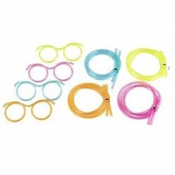 Blue Panda Decorations Silly Straw Glasses - 12-Pack Flexible Drinking Straw Novelty Eyeglass Frame, Bar Accessories, For Birthdays, Bridal Showers, Party Supplies, Favors, Game Ideas, 4 Assorted Colors