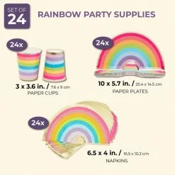Blue Panda Rainbow Party Bundle, Includes Plates, Cups And Napkins (Serves 24 Guests) Dinnerware Sets