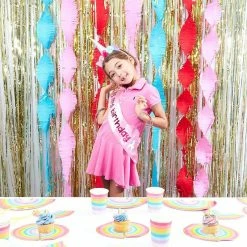 Blue Panda Rainbow Party Bundle, Includes Plates, Cups And Napkins (Serves 24 Guests) Dinnerware Sets