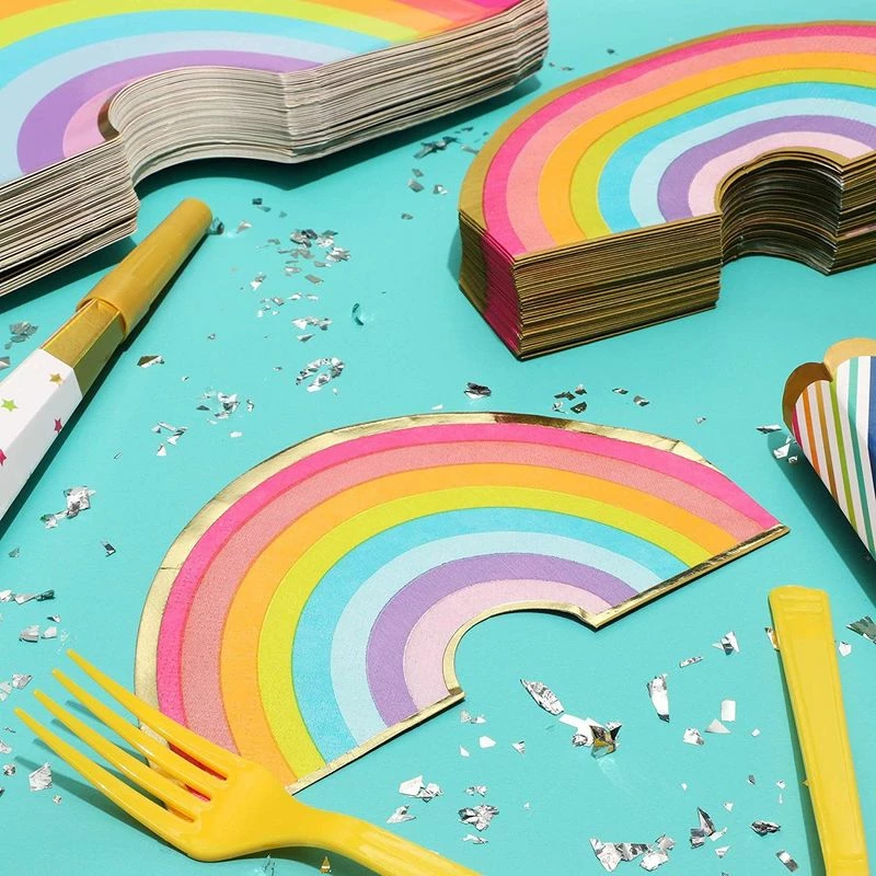 Blue Panda Rainbow Paper Napkins With Gold Foil For Birthday Party (6.5 X 3.75 In, 50 Pack) 6 Blue Panda Rainbow Paper Napkins With Gold Foil For Birthday Party (6.5 X 3.75 In, 50 Pack)