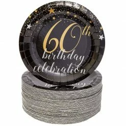 Blue Panda 60th Birthday Plates (7 In, 80-Pack)