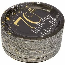 Blue Panda 70th Birthday Party Plates (7 In, 80 Pack)