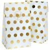 Blue Panda Party Favor Bags, White With Gold Foil Dots (24 Pack)