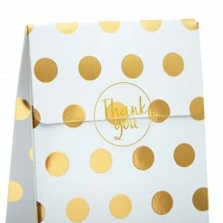 Blue Panda Party Favor Bags, White With Gold Foil Dots (24 Pack)