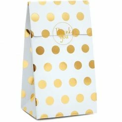 Blue Panda Party Favor Bags, White With Gold Foil Dots (24 Pack)