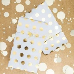Blue Panda Party Favor Bags, White With Gold Foil Dots (24 Pack)
