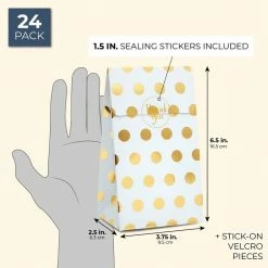 Blue Panda Party Favor Bags, White With Gold Foil Dots (24 Pack)