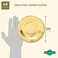 Blue Panda Gold Paper Plates, Birthday Party Supplies (5 In, 48-Pack)