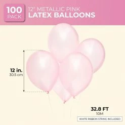 Blue Panda 12 Inch Metallic Latex Balloons (100 Count), Light Pink 11 Blue Panda 12 Inch Metallic Latex Balloons (100 Count), Light Pink