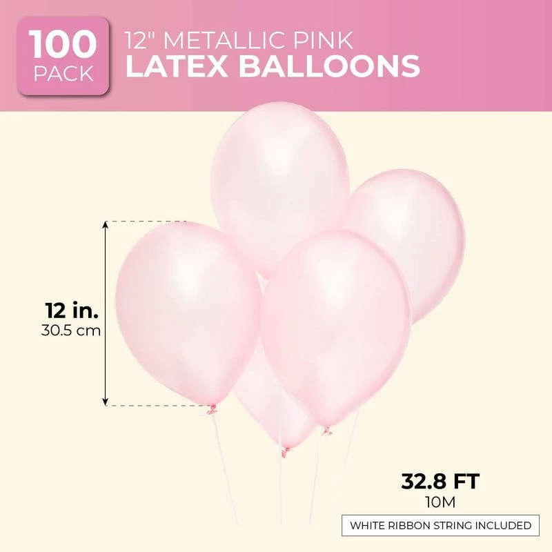 Blue Panda 12 Inch Metallic Latex Balloons (100 Count), Light Pink 7 Blue Panda 12 Inch Metallic Latex Balloons (100 Count), Light Pink