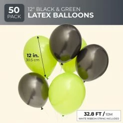 Blue Panda Black And Lime Green Latex Party Balloons (12 In, 50 Pack)