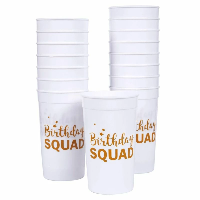 Blue Panda Birthday Squad Plastic Party Cups, 16 Oz White Tumblers (3 X 5.1 X 3 In, 16-Pk) Special Occasions 3 Blue Panda Birthday Squad Plastic Party Cups, 16 Oz White Tumblers (3 X 5.1 X 3 In, 16-Pk) Special Occasions