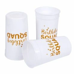 Blue Panda Birthday Squad Plastic Party Cups, 16 Oz White Tumblers (3 X 5.1 X 3 In, 16-Pk) Special Occasions