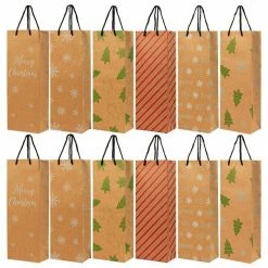 Blue Panda Kraft Christmas Gift Bags, Wine Bag (15.3 X 3.2 X 5.5 In, 24 Pack)