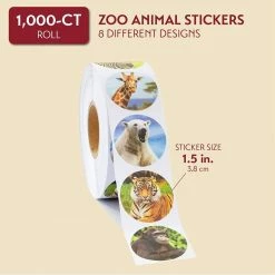 Blue Panda Zoo Animal Stickers, Sticker Roll (1.5 In, 1000 Pieces) Animals And Safari