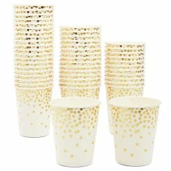 Blue Panda Party Paper Cups With Gold Foil Confetti – Pack Of 50, 9 Oz