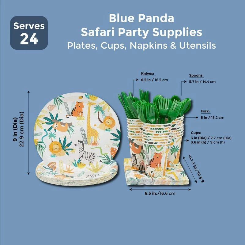 Blue Panda Jungle Theme Safari Birthday Animal Party Decorations Plates And Dinnerware Supplies (144 Pieces, Serves 24) Special Occasions 4 Blue Panda Jungle Theme Safari Birthday Animal Party Decorations Plates And Dinnerware Supplies (144 Pieces, Serves 24) Special Occasions
