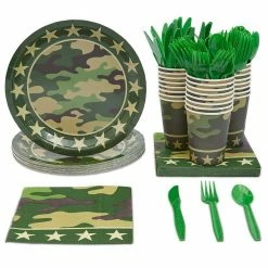 Blue Panda Camouflage Dinnerware Set And Party Supplies (144 Pieces, Serves 24)