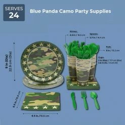 Blue Panda Camouflage Dinnerware Set And Party Supplies (144 Pieces, Serves 24)