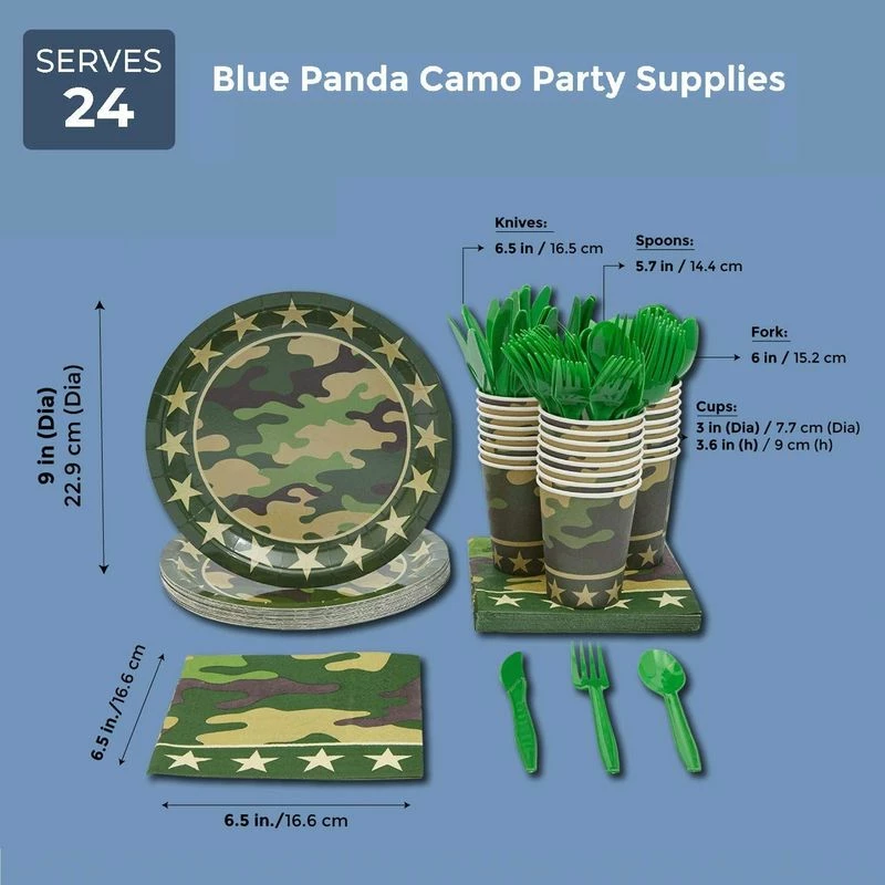 Blue Panda Camouflage Dinnerware Set And Party Supplies (144 Pieces, Serves 24) 4 Blue Panda Camouflage Dinnerware Set And Party Supplies (144 Pieces, Serves 24)