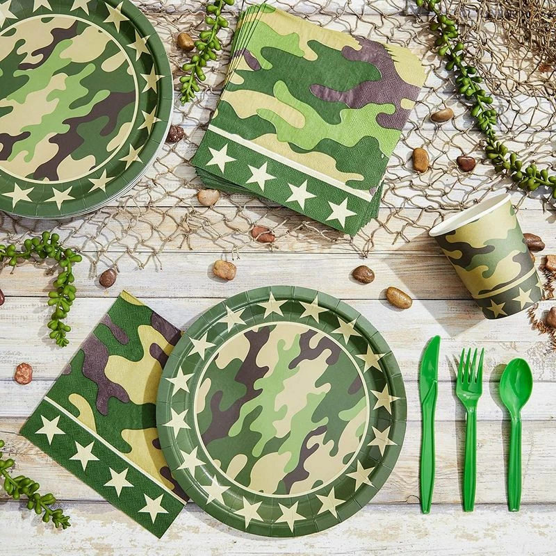 Blue Panda Camouflage Dinnerware Set And Party Supplies (144 Pieces, Serves 24) 5 Blue Panda Camouflage Dinnerware Set And Party Supplies (144 Pieces, Serves 24)