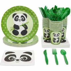 Blue Panda Animal Panda Birthday Party Supplies And Dinnerware Set (144 Pieces, Serves 24)