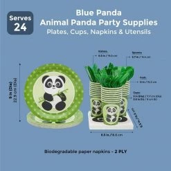 Blue Panda Animal Panda Birthday Party Supplies And Dinnerware Set (144 Pieces, Serves 24)