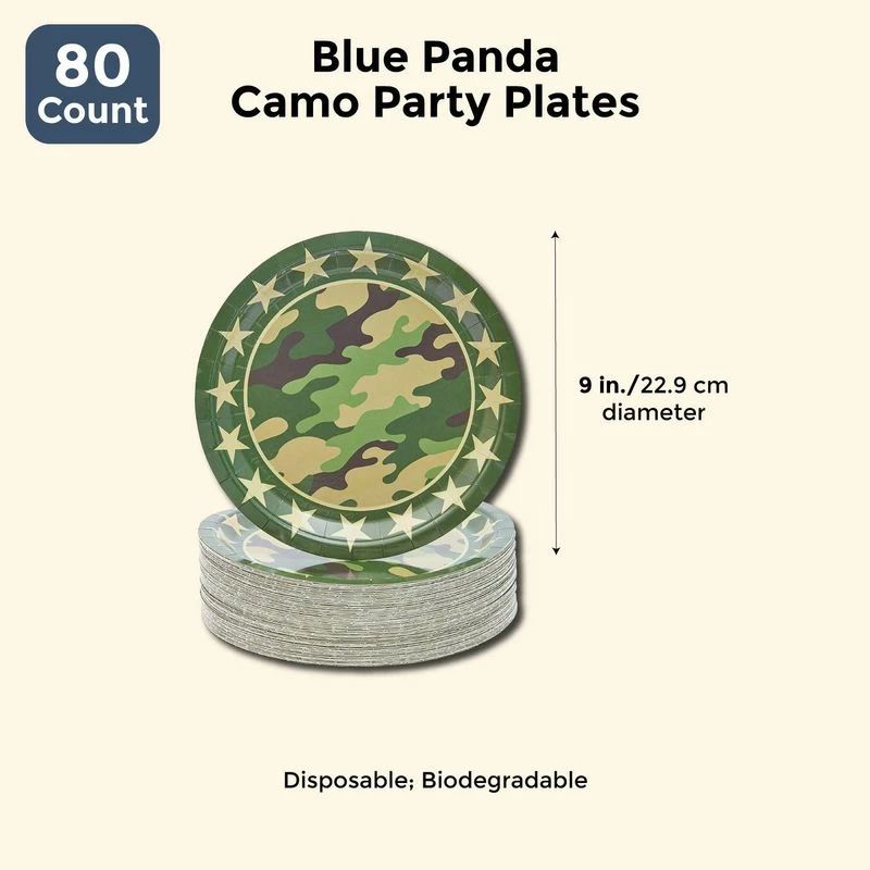 Blue Panda Camo Party Plates (80 Count) 9 Inches 4 Blue Panda Camo Party Plates (80 Count) 9 Inches