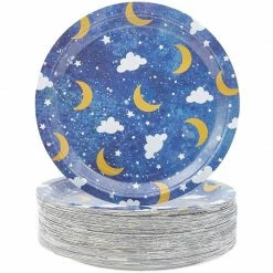 Special Occasions Blue Panda Twinkle Star Plates For Baby Shower, Parties (80 Count) 9 Inches