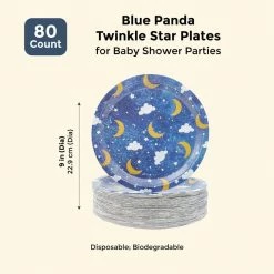 Special Occasions Blue Panda Twinkle Star Plates For Baby Shower, Parties (80 Count) 9 Inches