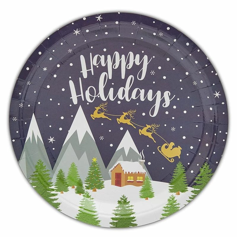 Blue Panda Happy Holidays Dinnerware Set, Paper Plates, Plastic Cutlery, Cups, And Napkins (Serves 24, 144 Pieces) Christmas 9 Blue Panda Happy Holidays Dinnerware Set, Paper Plates, Plastic Cutlery, Cups, And Napkins (Serves 24, 144 Pieces) Christmas