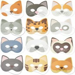 Blue Panda Cat Masks For Kids Kitten Party (Paper, 24 Pack)