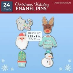 Blue Panda Christmas Enamel Pins Set, Holiday Lapel Pin (6 Designs, 24 Pieces)