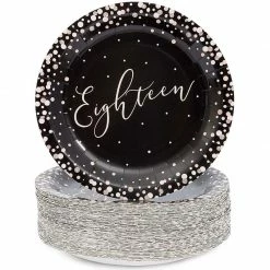 Blue Panda 18th Birthday Party Paper Plates With Rose Gold Foil Polka Dots (9 In, 80 Pack)