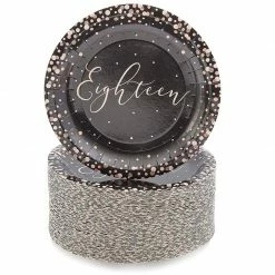 Blue Panda Eighteen Black Paper Plates For 18th Birthday Party (7 In, 80 Pack)