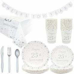 Dinnerware Sets Blue Panda 25th Anniversary Party Supplies (Serves 24, 146 Pieces In Total)