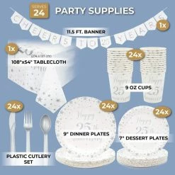 Dinnerware Sets Blue Panda 25th Anniversary Party Supplies (Serves 24, 146 Pieces In Total)