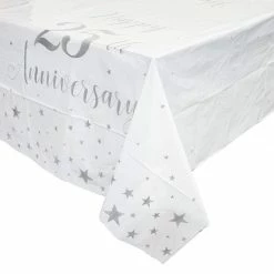 Blue Panda Rectangular Plastic Table Cover For 25th Anniversary, 54 X 108 Inches Tablecloths