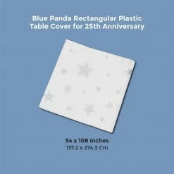 Blue Panda Rectangular Plastic Table Cover For 25th Anniversary, 54 X 108 Inches Tablecloths
