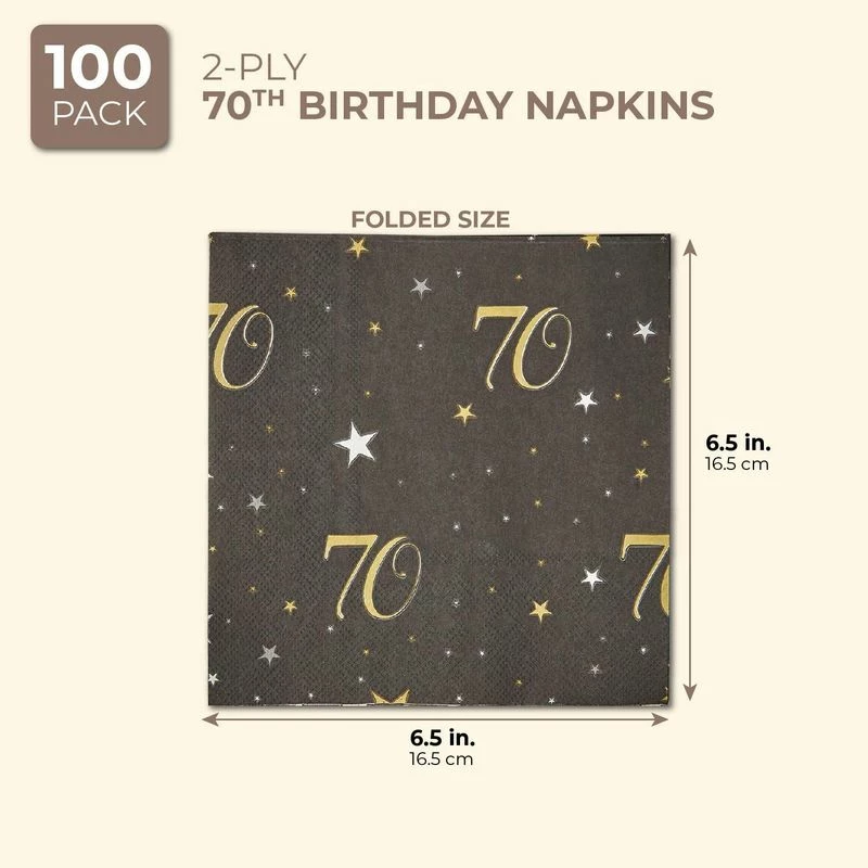 Blue Panda 70th Birthday Party Decorations, Paper Napkins (6.5 X 6.5 In, Black, 100 Pack) 4 Blue Panda 70th Birthday Party Decorations, Paper Napkins (6.5 X 6.5 In, Black, 100 Pack)