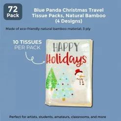 Blue Panda Christmas Pocket Tissues, Travel Size Wipes (4 Designs, 72 Packs)