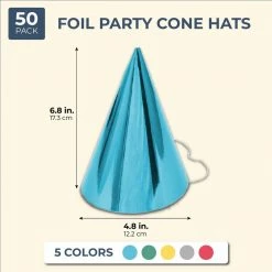 Blue Panda Cone Party Hats, Metallic Foil (4.8 X 6.8 In, 50-Pack) Decorations