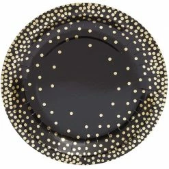 Blue Panda Black Paper Plates With Gold Foil Dots, Birthday Party Supplies (9 In, 48-Pack)