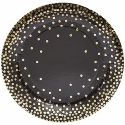 Blue Panda Gold Foil Party Paper Plates 7 Inches For Cake Dessert (48 Pack, Black)