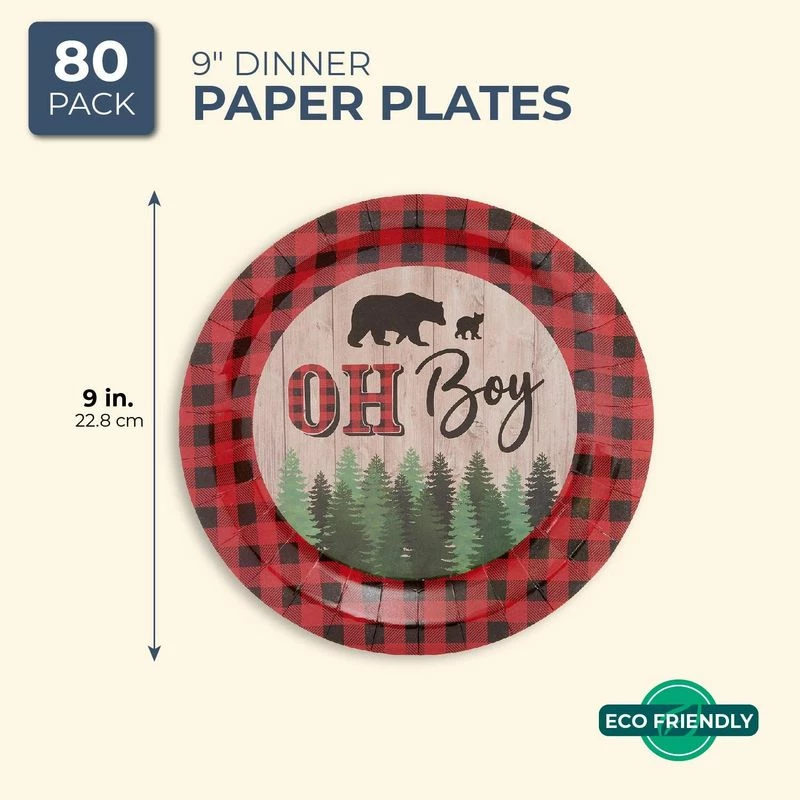 Blue Panda Oh Boy Lumberjack Buffalo Plaid Baby Shower Party Paper Plates 9 Inch (80 Pack) Special Occasions 4 Blue Panda Oh Boy Lumberjack Buffalo Plaid Baby Shower Party Paper Plates 9 Inch (80 Pack) Special Occasions